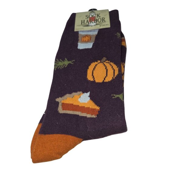 Sock Harbor Womens Autumn-Themed Socks Pumpkin & Latte*Fits Sizes 4-10 * NWT - Picture 1 of 3